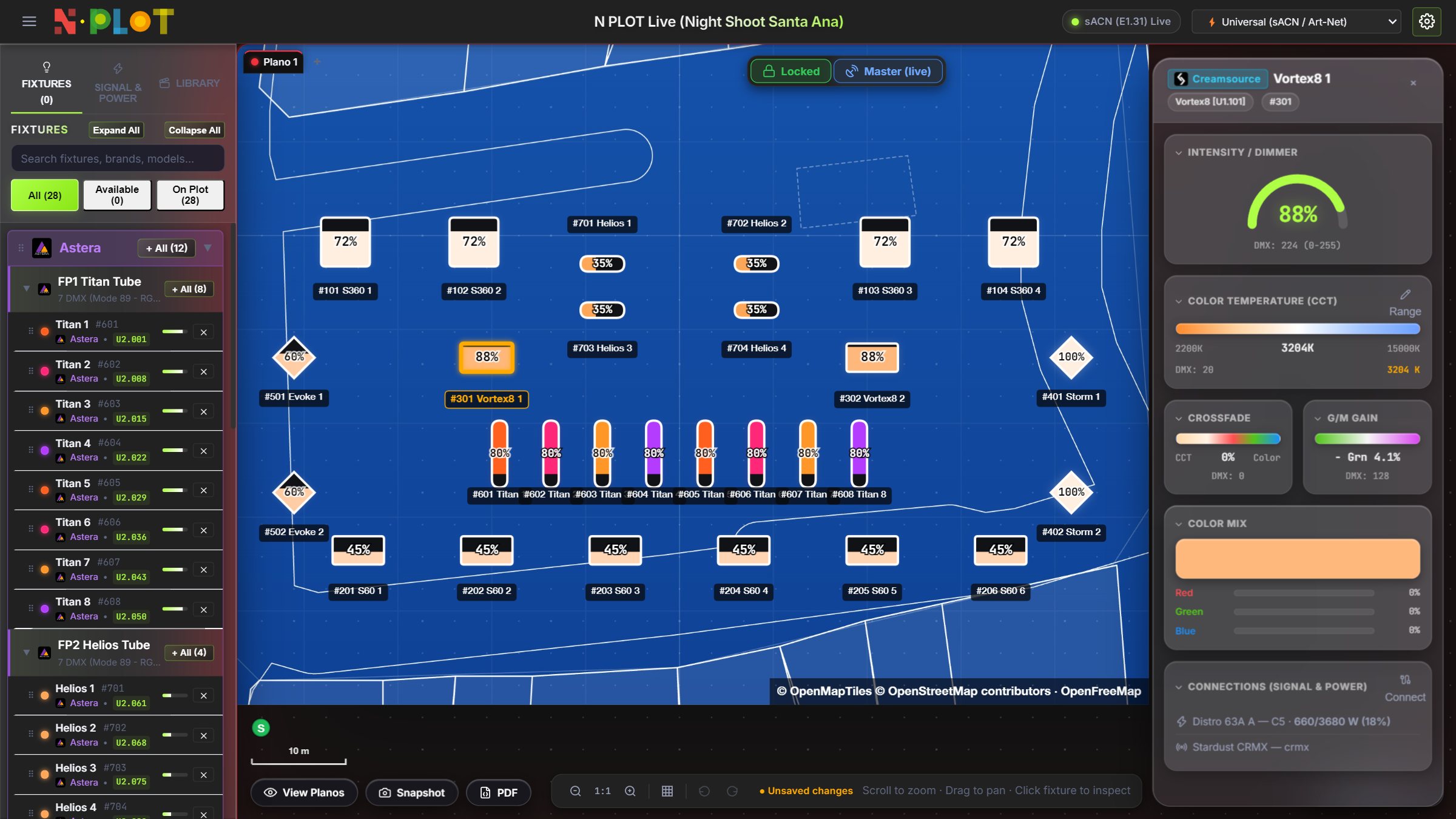 Live plan with a fixture's panel