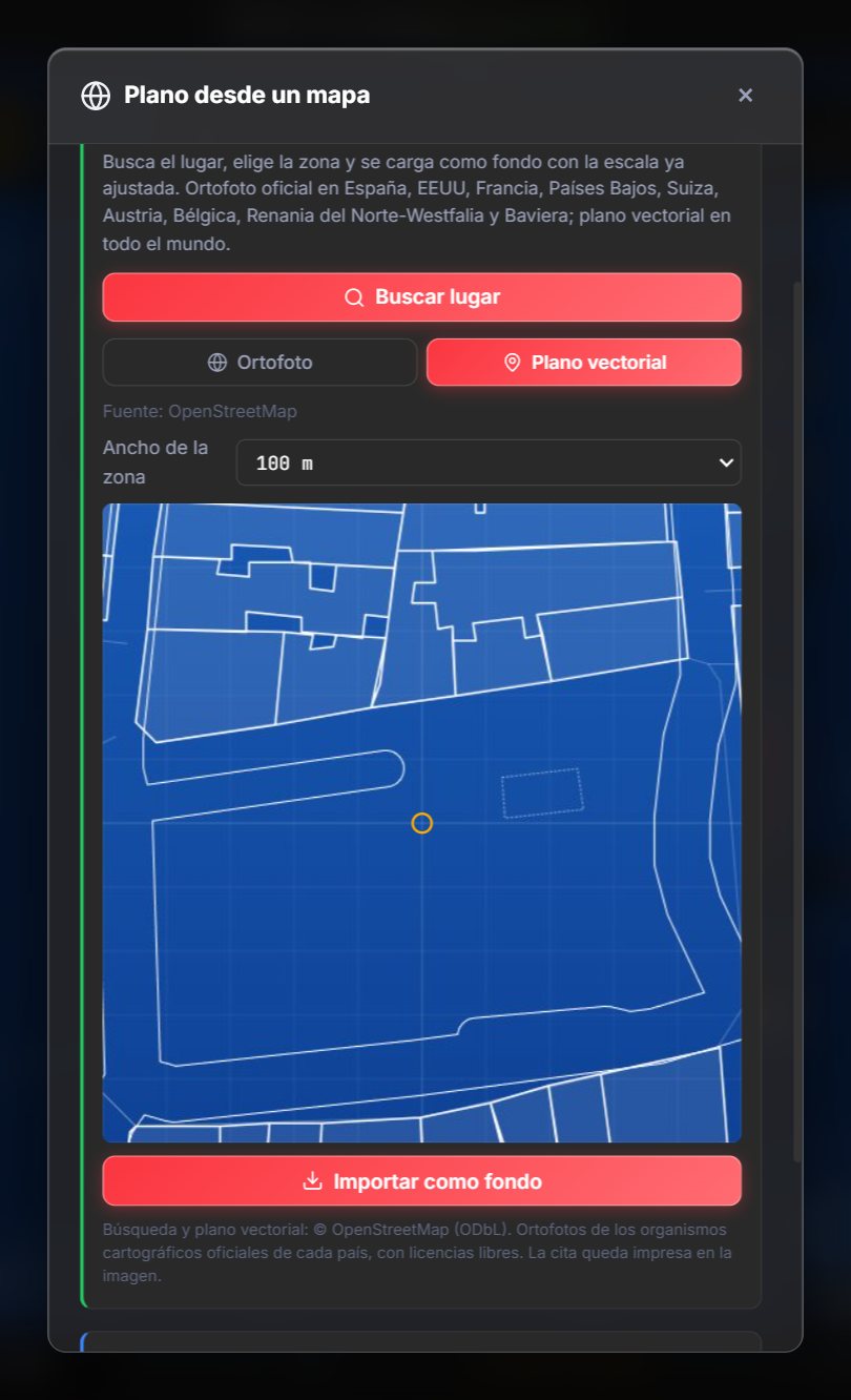 Ventana Plano desde un mapa de N·PLOT con el plano vectorial de una plaza listo para importar como fondo